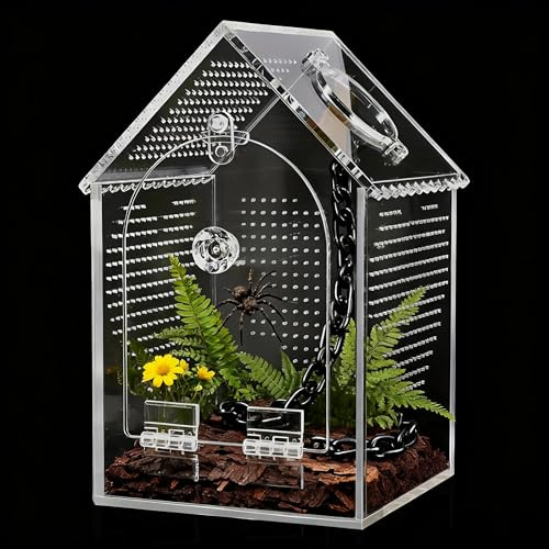 Tarántula acrílica sin costuras de 5 x 5 x 8 pulgadas, apertura frontal y puerto de alimentación, terrario con agujeros de ventilación para arañas e insectos