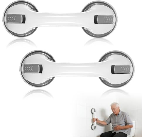 Agarraderas Baño para Mayores, 2 Piezas Asidero Ducha, Asidero baño ventosa,Asa Ventosa Antideslizante, para Bañeras, Ducha, Inodoro, No requiere perforación,Fácil de instalar