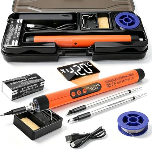 Fer à Souder Sans Fil Rechargeable, Kit Soudure Électronique Température Réglable 260-420°C avec écran LCD, 3 Pointes, stylo à souder portable pour Circuit Imprimé Réparation Électronique DIY Réparati