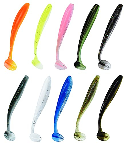Esche da pesca morbide, 100PCS/50PCS Kit di esche in plastica morbida kit di esche con scatola per la pesca di trote, scorfano, acqua salata/dolce, 10 colori misti/5 colori misti (100PCS/7cm/2g)