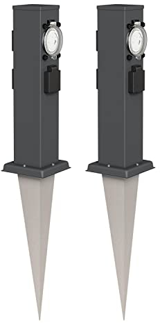 ledscom.de 2 pièces Colonne de Prises de Jardin Polly avec Piquet pour l'extérieur, IP44, 3-Fois avec minuterie/Timer, Anthracite, carré, 38cm