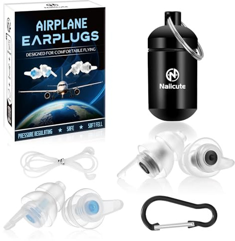 Tappi per le orecchie aereo pressione [2 coppie], Tappi Riutilizzabili Regola la pressione per prevenire dolore al timpano, la protezione dell'udito per adulti/bambini con piccoli canali auricolari