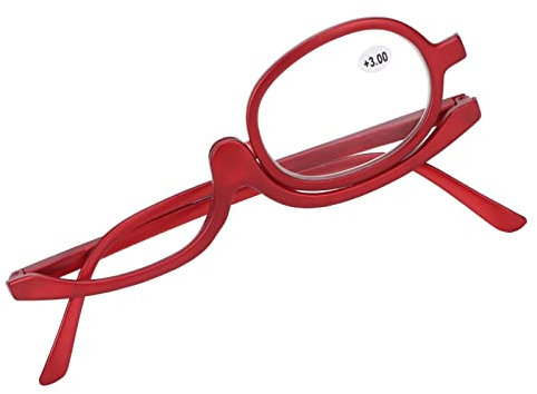 Nunafey Magnifying Eye Make Up Glasses, Magnifying Makeup Glasses Comfortable Wear Red Elegant PC Frame Single Lens Switchable +3.00