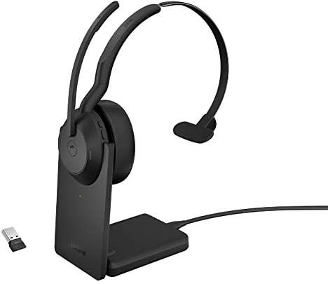 Jabra Evolve2 55 - schnurloses Mono-Headset mit Ladestation Air Comfort - Mikrofone mit Geräuschunterdrückung und ANC, für MS Teams Zertifiziert, mit Anderen Plattformen kompatibel - Schwarz