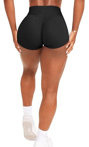 Navneet Women Gym Shorts Ruched Butt Booty Shorts High Waist Running Sports Shorts Workout Yoga Shorts Shorts Black L