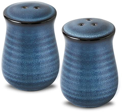 Farmhouse Ceramic Salt and Pepper Shakers Set, Tikooere Blue Vintage Rustic Salt Shakers of 2 for Kitchen and Restaurant Decor, Porcelain Spice Shaker for Compact Cooking,Travel,BBQ