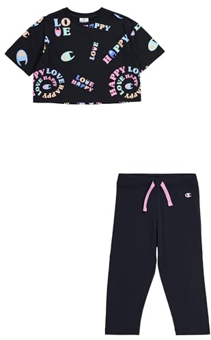 Champion Legacy Icons G - Graphic Crewneck T-Shirt & Shorts Completo, Nero, 13-14 anni Bambine e ragazze SS24