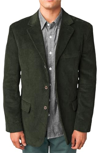 Wangyue - Giacca da uomo in corduroy, giacca casual da uomo, vintage, slim fit, a tre bottoni, con rever a spacco, giacca da abito, cappotto sportivo, Verde caccia., XL
