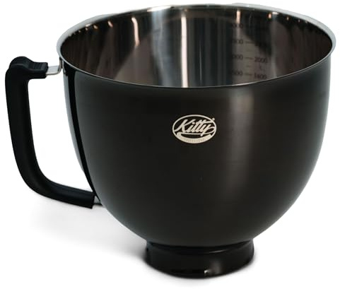 Kitty Professional Edelstahl Rührschüssel Super Bowl kompatibel mit Kitchen Aid 4,3 und 4,8 Liter mit Messskalen, spülmaschinenfest (Titan Black)