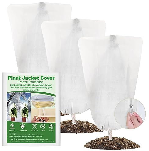 Vegamall 3 Stück Winterschutz Pflanzen Außen, 80x120cm Pflanzenschutz Winter für Kübelpflanzen, 70g/m² Atmungsaktiver Frostschutz Pflanzen mit Reißverschluss und Kordelzug, für Olivenbaum Palmen