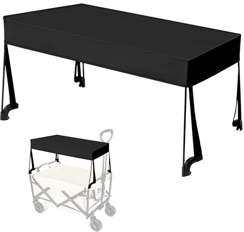 QWORK® Bollerwagen Dach 92 x 49 cm, faltbares Sonnensegel mit Gestänge, Regen- und Sonnenschutz für Bollerwagen, schwarz