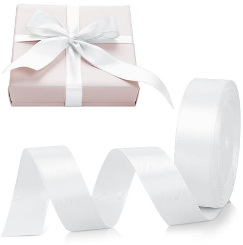AiQInu Satinband Weiss, 25mm, 22 Meters Satin Dekoband weiß Präsent Geschenkband breit, Stoffband für Kleid Hochzeit, Geburtstag Geschenke,Satin Dekoband, Deko Band Geschenkverpackung