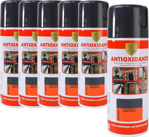MORE FREE-Pintura Spray Antioxidante Gris Oscuro 400 Ml para las Superficies de Metal, Hierro y Aluminio,Pack de 6 Unidad