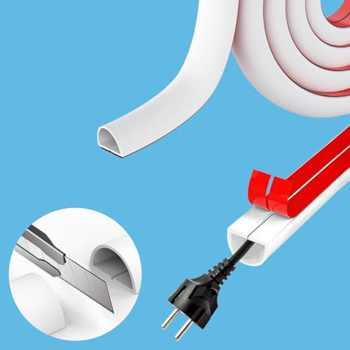 3 Meter Mini Kabelkanal Selbstklebend, Flexibel Halbrund, Kabelschutz für Wand und Boden, Wetterfest, Weiß, 15mm x 10mm Ideal zum Verstecken von 1 Kabel, Kabelabdeckung für Drähte und Kabelschacht