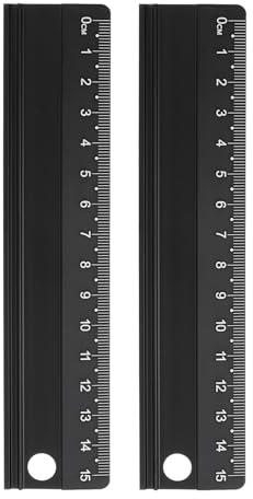 sourcing map 2pcs Cutting Rulers 15cm Metric Aluminum Alloy Straight Ruler Thickening Frosted Measure Ruler with Non-Slip Sponge Backing for Architects Artists Designers Classroom Office, Black