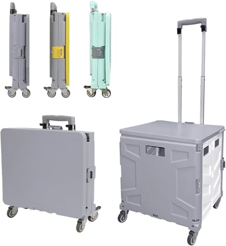 Chariot De Courses Pliable à Roulette - Roues en MéTal, Chariots Pliable avec 4 Roues, Caddie De Courses PoignéE TéLescopique, pour La, Les Courses Shopping, Camping, Maison 50 L（Gris + Blanc）