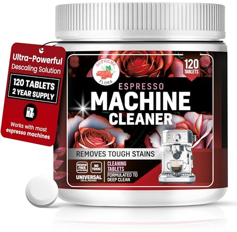 Supreme Flora Espresso Machine Cleaning Tablets 120 Count - Coffee Machine Cleaner Tablet Compatible with Breville, Gaggia, De'Longhi, Jura, Philips & More, Universal Descaler With No Residue & Oil