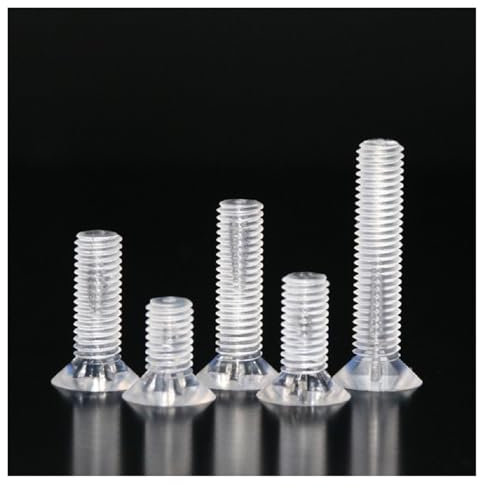 Muarted 40 Pezzi M3 / M4, 4-25 mm DIN965 Viti Trasparenti, Nylon, Testa Svasata for PC, Testa Piatta, Vite acrilica a Croce(10mm,M4)