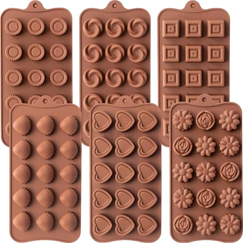 WARM TIME 6 Pcs Silicone Chocolate Mold Set - Food-Grade Non-Stick Candy Molds Cookery Moulds for Chocolate, Candy, Jelly, Butter, and More - Classic Shapes
