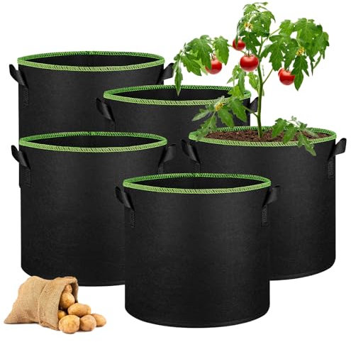 PORFOYO Lot de 5 sacs de plantation en tissu avec poignées - 40 x 30 cm - Pour la culture de pommes de terre et tomates
