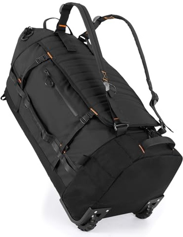 86L Collapsible Wheeled Luggage with Removable Backpack Straps,Waterproof Rolling Duffle Bag with Quilted Base, P-Black, 86L, Travel