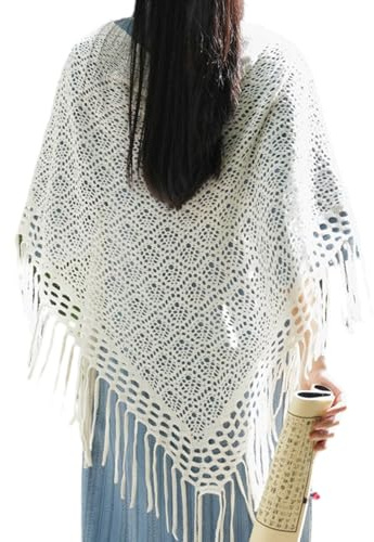 SLXLYH Élégant châle de printemps au crochet pour femme - Écharpe tricotée à franges - Idéal pour les soirées fraîches et les vacances à la plage, comme sur l'image, Length 180 Width 64cm