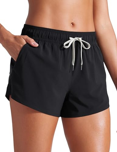 CRZ YOGA Boardshorts med sidoslits 3 | Snabbtorkande, Inbyggda trosor, Hög midja, Magkontroll, Bad-, Strand-, Badbyxor för kvinnor