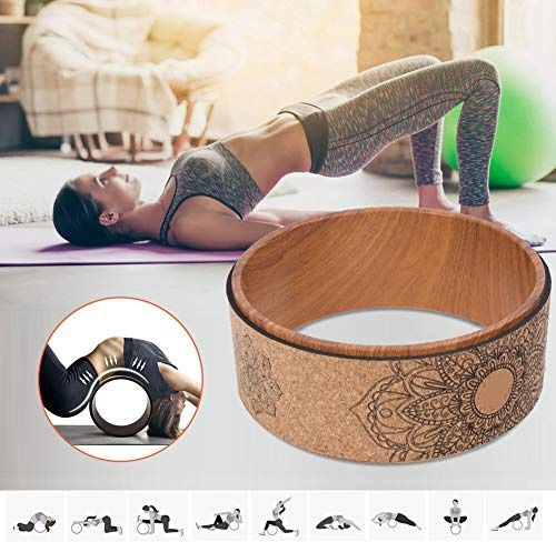 KIMISS Yogahjul för Ryggsmärtlindring - Premium PU -gummi Fitnesscirkel för Stretching och Bodybuilding träning (Träkorn innerring)