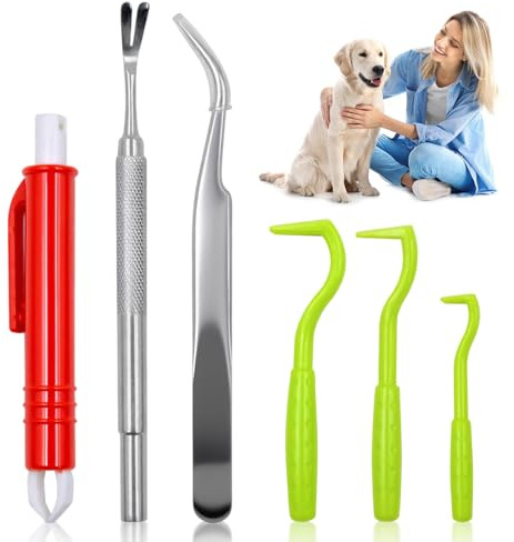 Set di 6 pinze per rimozione zecche, per cani, gatti, zecche, con pinza per zecche, per cani, gatti, cavalli, per cani e veterinari e in viaggio