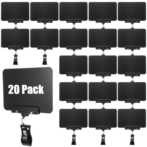 Afcabakila 20 Pack Mini Plastic Chalkboard Sign with Clip, Double Head Rotating Display Price Tags Merchandise Sign Clip Holder for Business Retail Food Clothing Rack Shelf Basket Signs Display