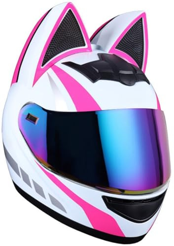 Casque Intégral de Moto avec Oreilles de Chat Amovibles pour Femme, Homologué ECE, Casque Modulable pour Fille 20,XL