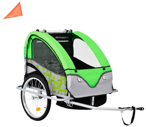 Generico Rimorchio per Bici e Passeggino 2 in 1 Verde e Grigio,Rimorchi per Bicicletta,91378