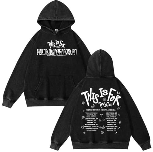 BaeKnyin Unisex à Manches Longues Sweatshirt à Capuche Twice imprimé Coton Pullover Pull Vintage Tenues de Couple oversized-Black6-S1