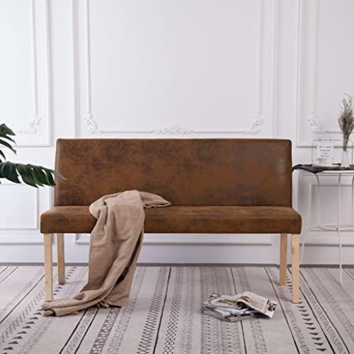 Plumbpyr Panca da 139,5 cm, effetto pelle scamosciata marrone con telaio in legno di pino massiccio, robusta panchina per ingresso, spogliatoio, panca minimalista in stile scandinavo
