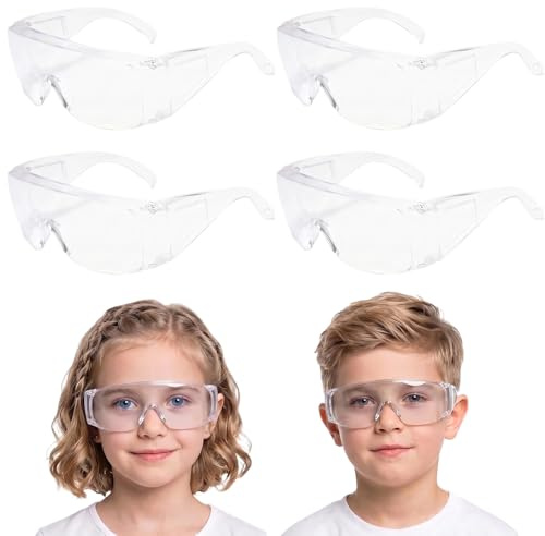 GWEOR 4 stycken skyddsglasögon för barn (3–15 år), genomskinliga dammsäkra glasögon för gör-det-själv, laboratorium, skola och utomhusaktiviteter