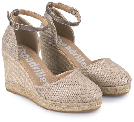 espadrilles, CIRA Cramp, Zapatos Sandalias Cuña Moda Casual Fashion Cuero, dorado, 40 EU