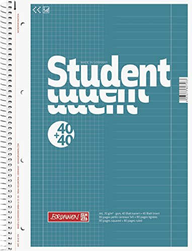 BRUNNEN Collegeblock Student „DUO“ | A4, kariert/liniert, 80 Blatt, petrol