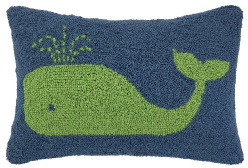 Peking Handicraft Hook Pillow, 12 by 18-Inch, Green Whale