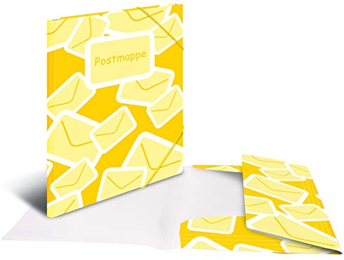 HERMA Postmappe A4 Gelb, Kinder Juris-Mappe aus Kunststoff, Sammelmappe mit Motiv, Gummizug, Innenklappen und Innendruck für Jungen und Mädchen