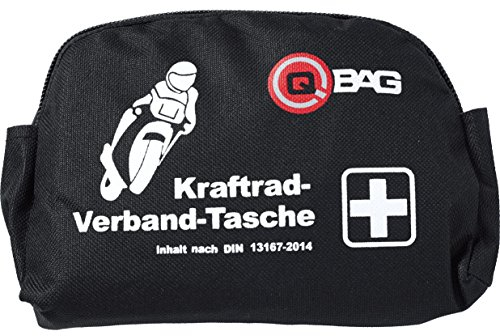 Qbag Borsa di Pronto Soccorso per Motociclisti, Secondo la Norma DIN 13167-2014, Nera