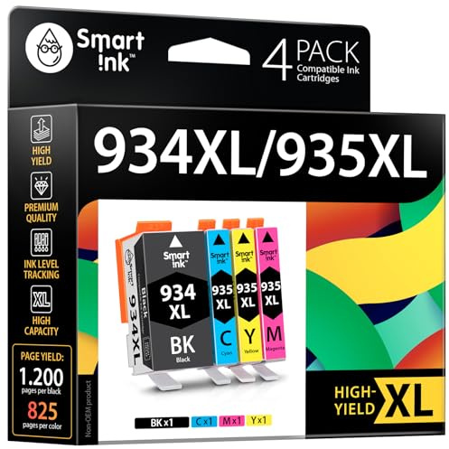 Smart Ink Reemplazo Compatible del Cartucho de Tinta HP 934 935 934XL 935XL High Yield 4 Pack para HP Officejet 6230 6830 6815 6812 6835 6820 Impresoras (Negro & C/M/Y)