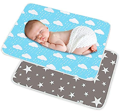 SACONELL 2 Pack Baby Waterproof Changing Mat,19.6'' X 27.5'' Portable Nappy Change Mat Unisex Infant Diapering Sheet Protector Cotton Absorbent Sheet Bed Pads (Grey/Blue)