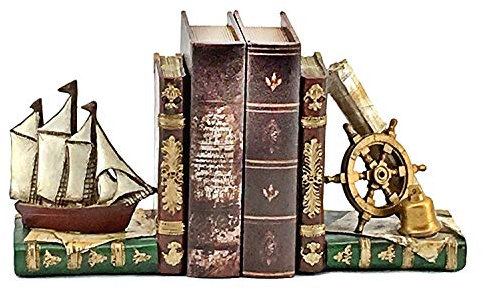 Bellaa Pirate Bookends Vintage Ship Nonskid Heavy Duty 24247