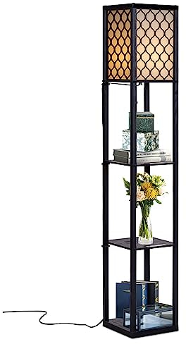 COSTWAY Stehlampe Wohnzimmer 160cm, E27, Max. 40W, 3 Ebenen Stehleuchte mit Zugkette, Standleuchte Holz, Holzregal Innenbeleuchtung für Wohnzimmer & Schlafzimmer