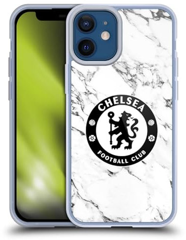 Head Case Designs Officially Licensed Chelsea Football Club White Marble Crest Gel Case [Military Grade Protection] Compatible with Apple iPhone 12 Mini and Compatible with MagSafe