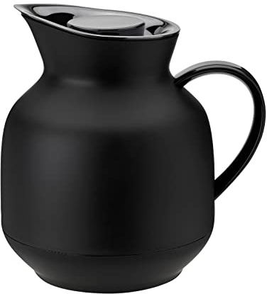 Stelton Isolierkanne Amphora - Teekanne, Thermoskanne, Thermosflasche | 1-Liter-Kunststoffkanne mit Thermo-Glaseinsatz - Zubehör für Haushalt, Küche, Esszimmer - Mattes Finish, Soft Black