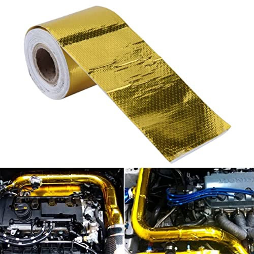 AYNEFY Aluminum Foil Tape, 5m x 5cm Car Heat Shield Tapes Wrap Heat Resistant Adhesive Tape with Strong Glue for HVAC Duct, Exhaust Pipe Repair, Automotive & Home Insulation(Golden)