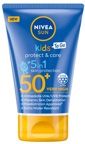 Nivea Sun NIVEA SUN Kids Protect and Care SPF 50+ To Go Lotion (50 ml), écran solaire résistant à l'eau, crème solaire pour enfants offrant une protection UVB et UVA 5 étoiles très efficace