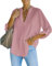 NONSAR Chemisier élégant à col en V pour femme Henley Chemisier ample à manches enroulables, Rose, XL