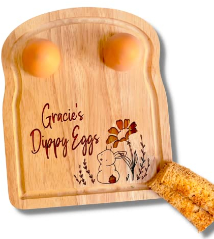 Personalised Name Easter Bunny Floral Dippy Egg and Toast Breakfast Board Gift